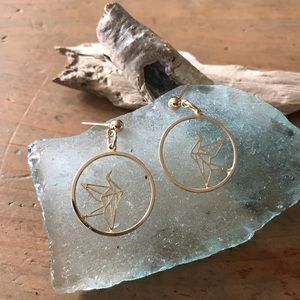 Japanese Origami Cranes on Moon Elegant Simple Earrings Gift For Her